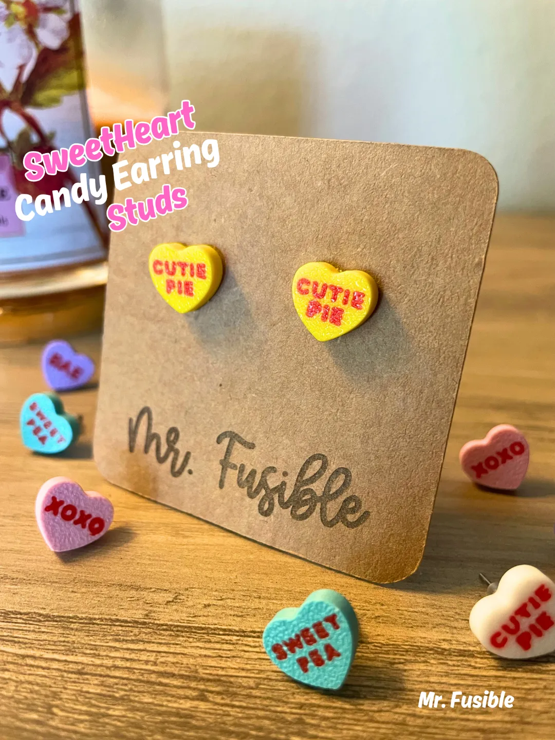 Valentines Sweetheart Candy Heart Earrings Studs view 2
