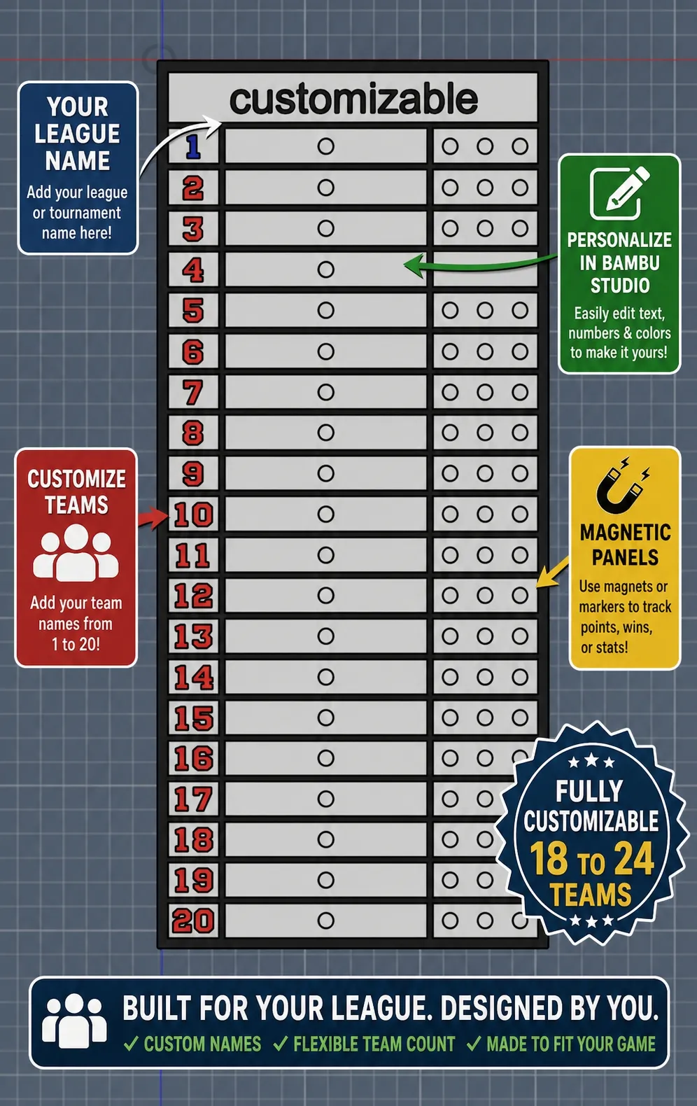League Table Animation Universal Customizable League Table - 18-24 Teams - Free 3D Print Model ...