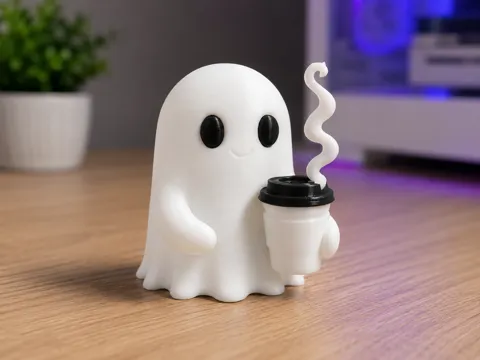 Adorno temático: Cute Ghost & Coffee — referencia de MakerWorld