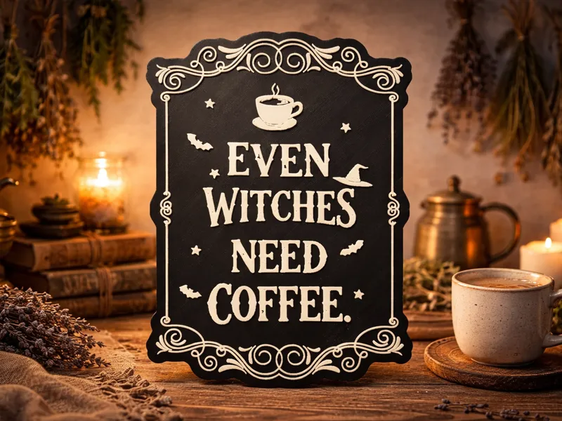 Even Witches Need Coffee – Wand-/Regalschild