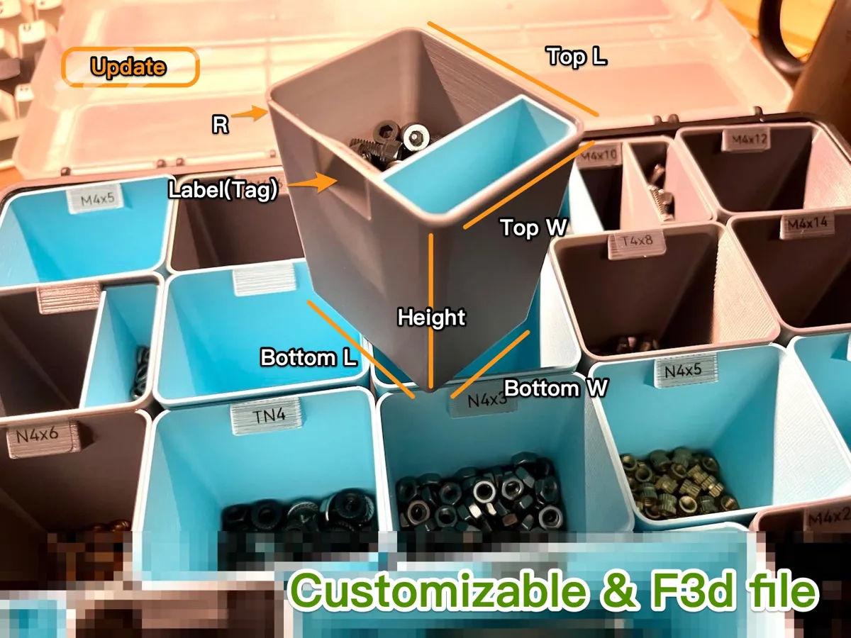 Gridfinity bin with label (Customizable & F3d) - Free 3D Print Model ...