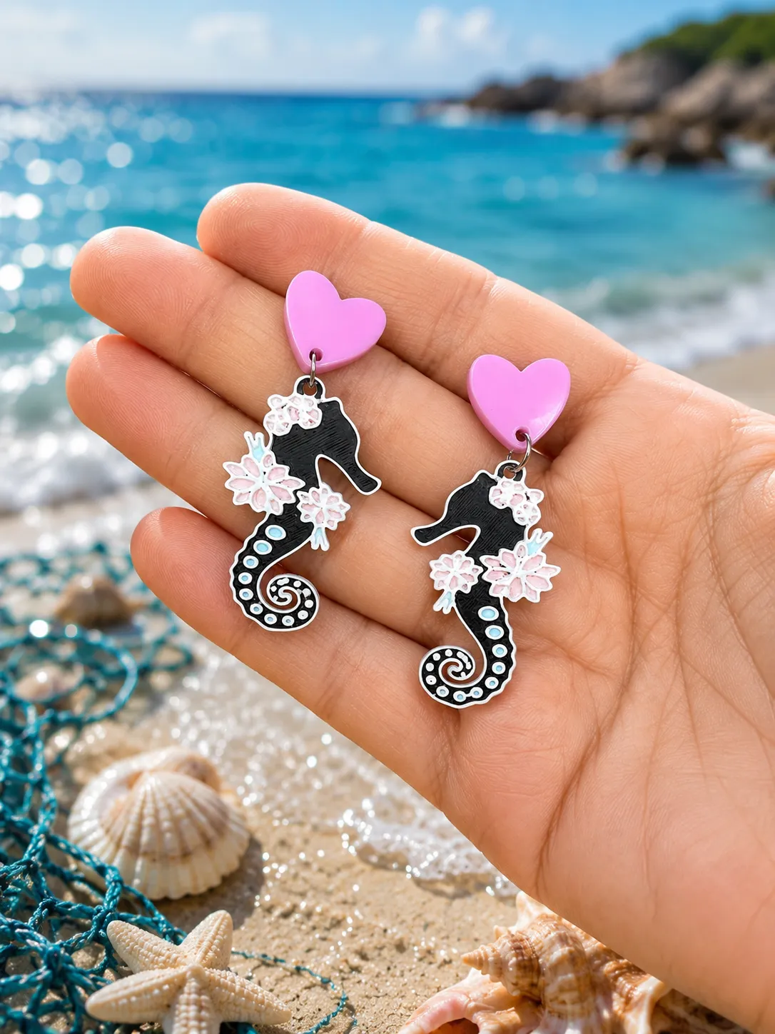 Pendientes Caballito de Mar Floral view 2