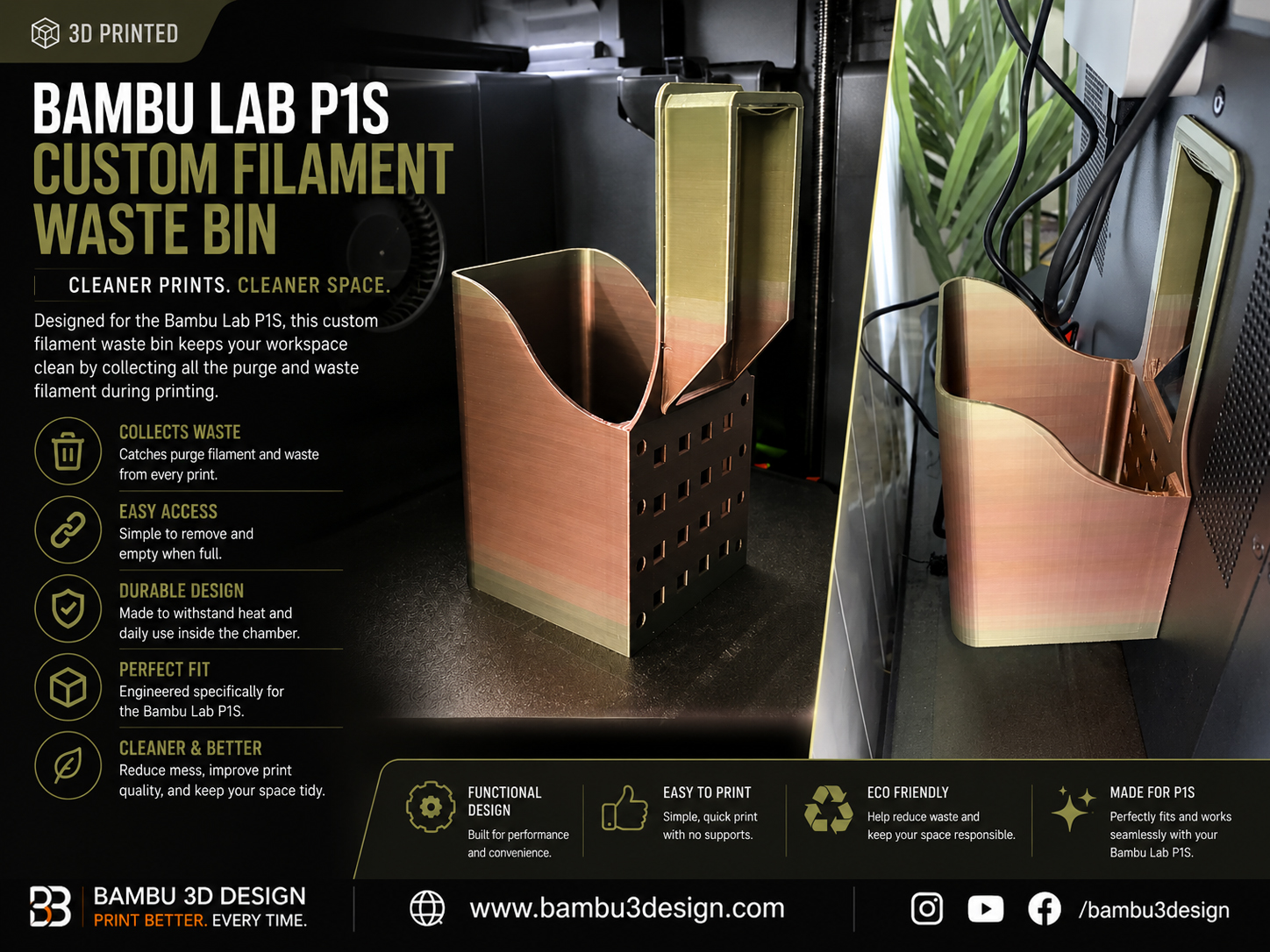 Bambu Lab P1S – Custom Filament Waste Bin