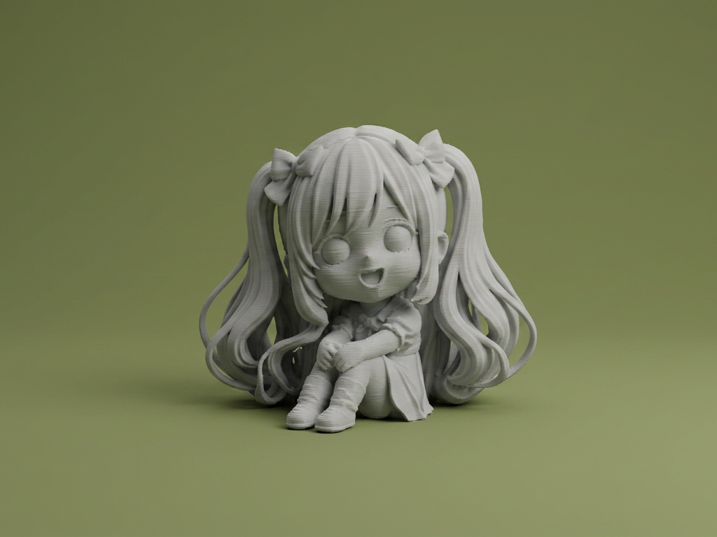 Chibi Anime Girl Sitting Figurine