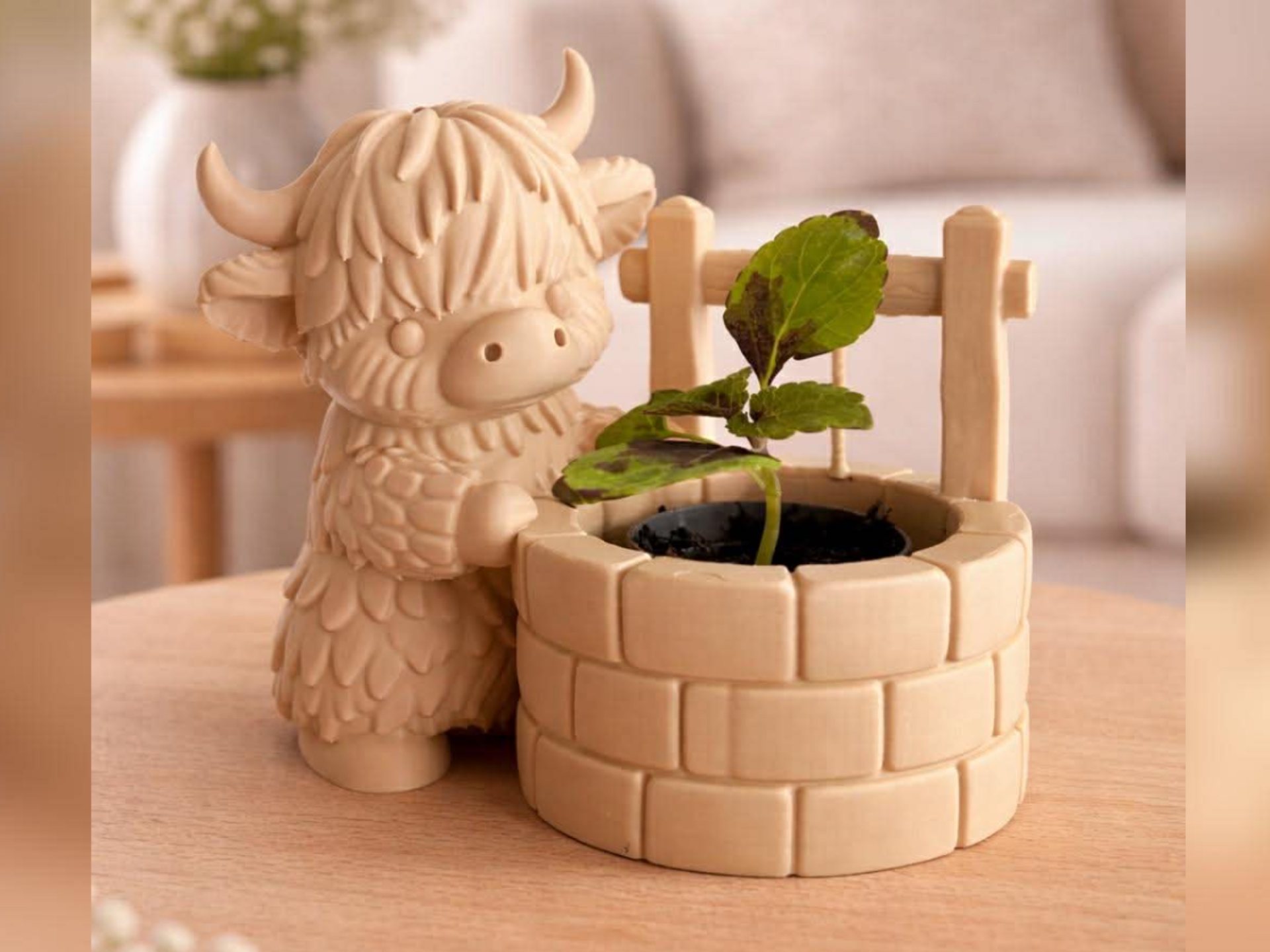 Highland Cow Wishing Well Planter