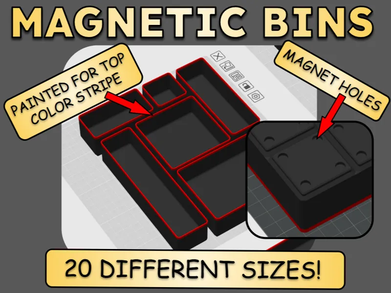 Gridfinity Color Stripe - Magnetic Bin Set