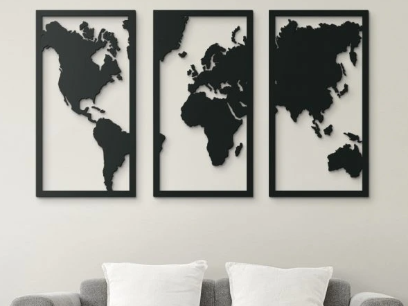 World Map Triptych Wall Art