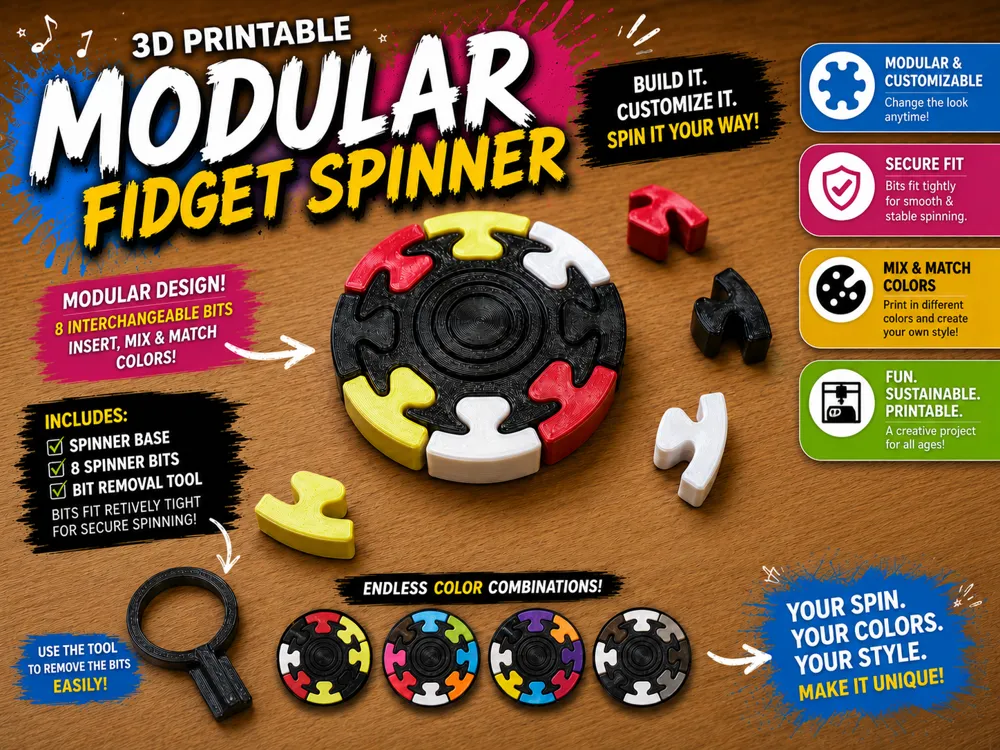 Objeto manipulable: Fidget spinner modular. Referencia del modelo original.