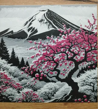 Mount Fuji and Sakura tree hueforge