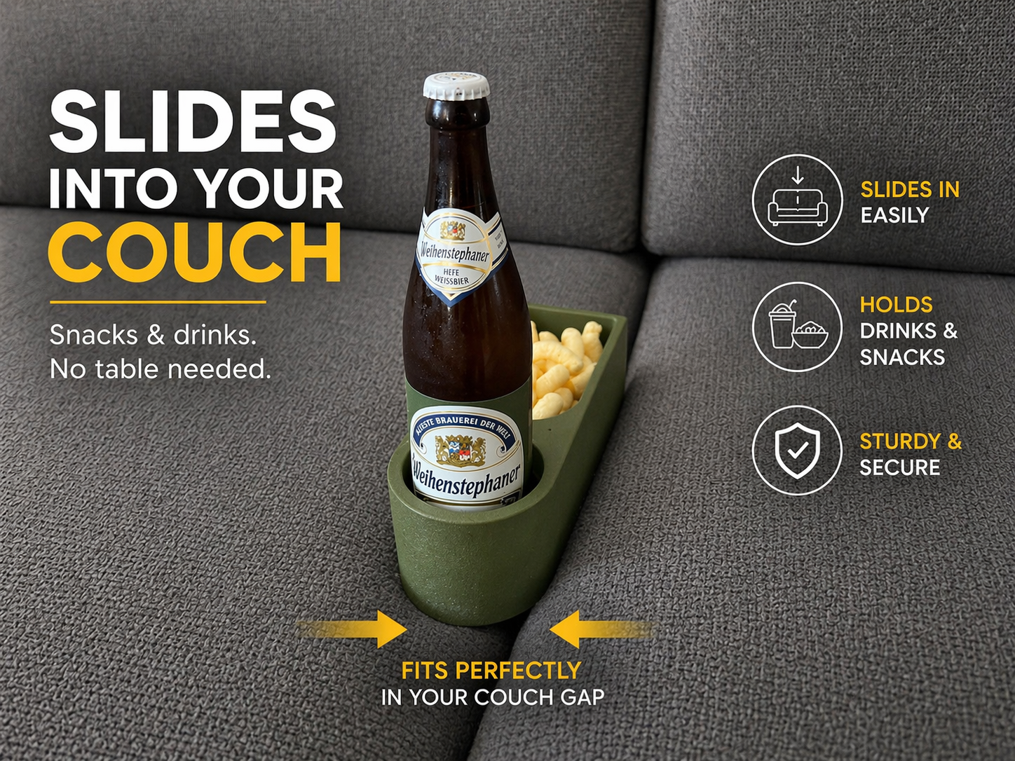Slide-In Couch Gap Tray – Drink & Snack Holder