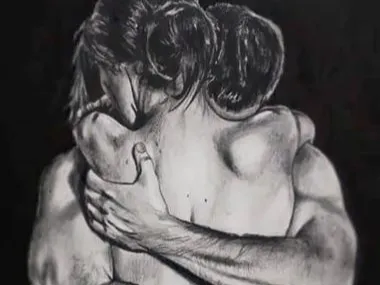 Relief Sculpture man woman hug Art Kunst Zeichnung