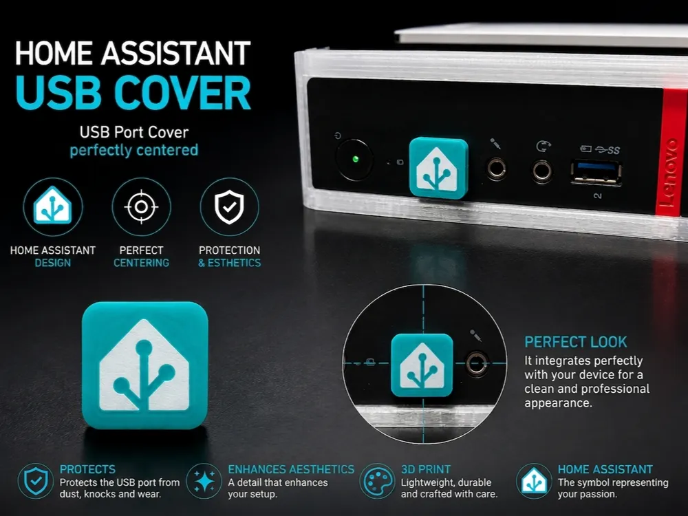 Tapa o cubierta: Home Assistant USB-A Port Cover / Dust Plug. Referencia del modelo original.