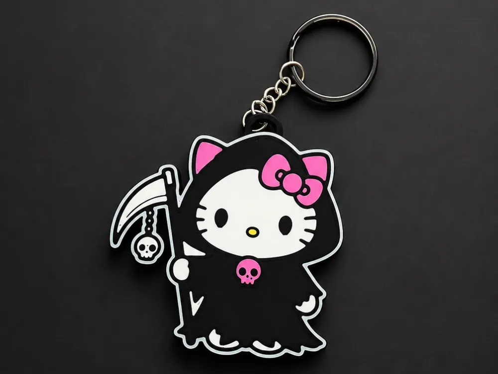 Llavero: Grim Reaper-inspired Hello Kitty keychain. Referencia del modelo original.
