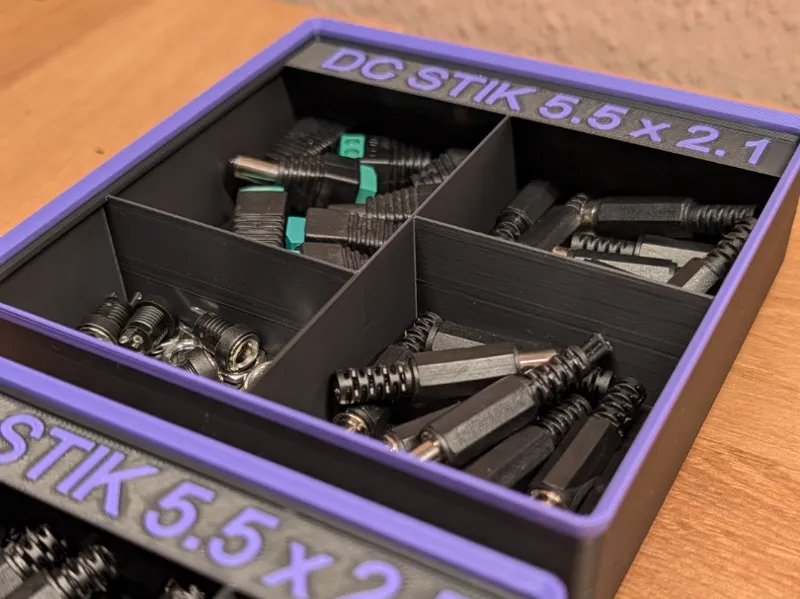 Gridfinity bin for DC connector parts