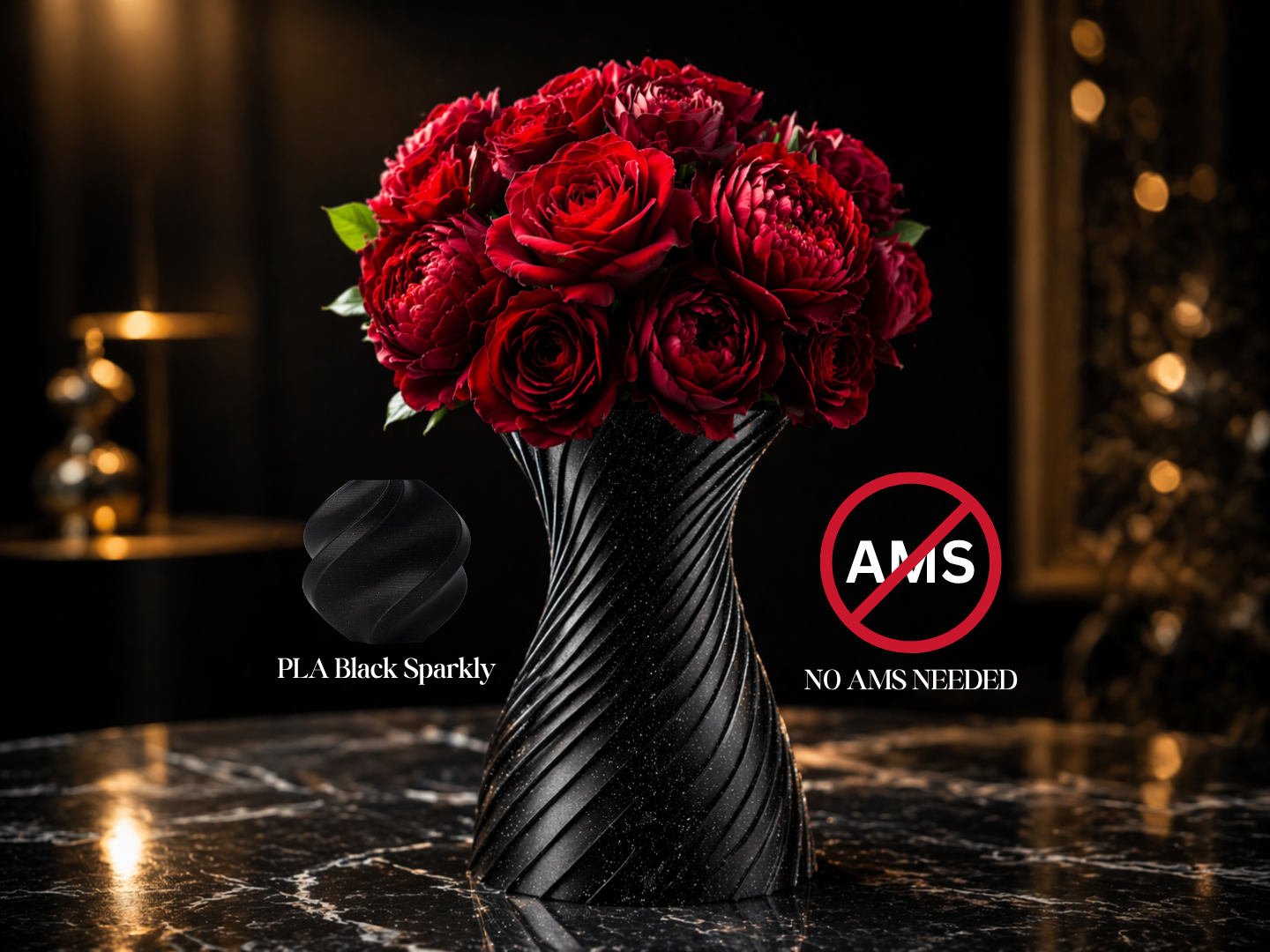 Black Sparkle Twisted Vase