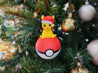 Christmas Pokeball Pikachu Ornament