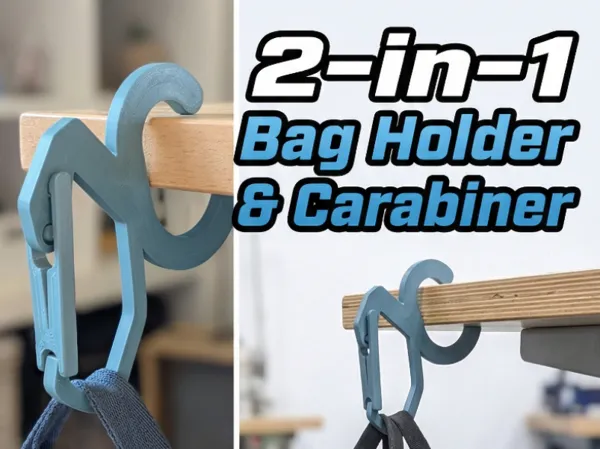 Crochet de bureau portable 2-en-1 porte-sac et mousqueton