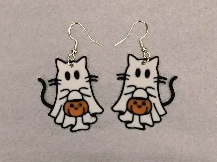 Ghost Cat Pumpkin Earrings (Halloween) view 2