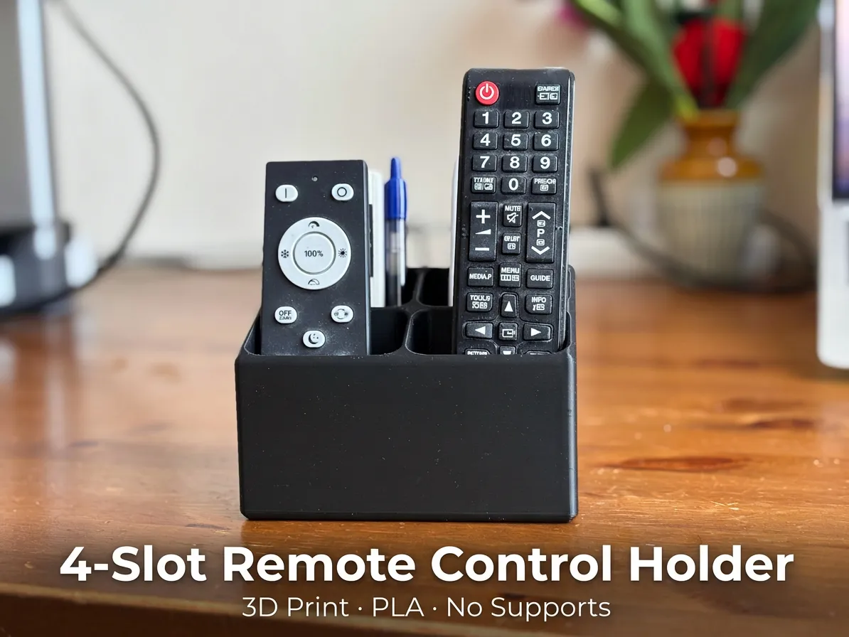 Remote Control Printable 4-Slot Remote Control Holder & Desk Organizer - Free 3D Print Model ...