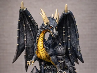 Detailed Fantasy Dragon on Castle Hand-Painted
