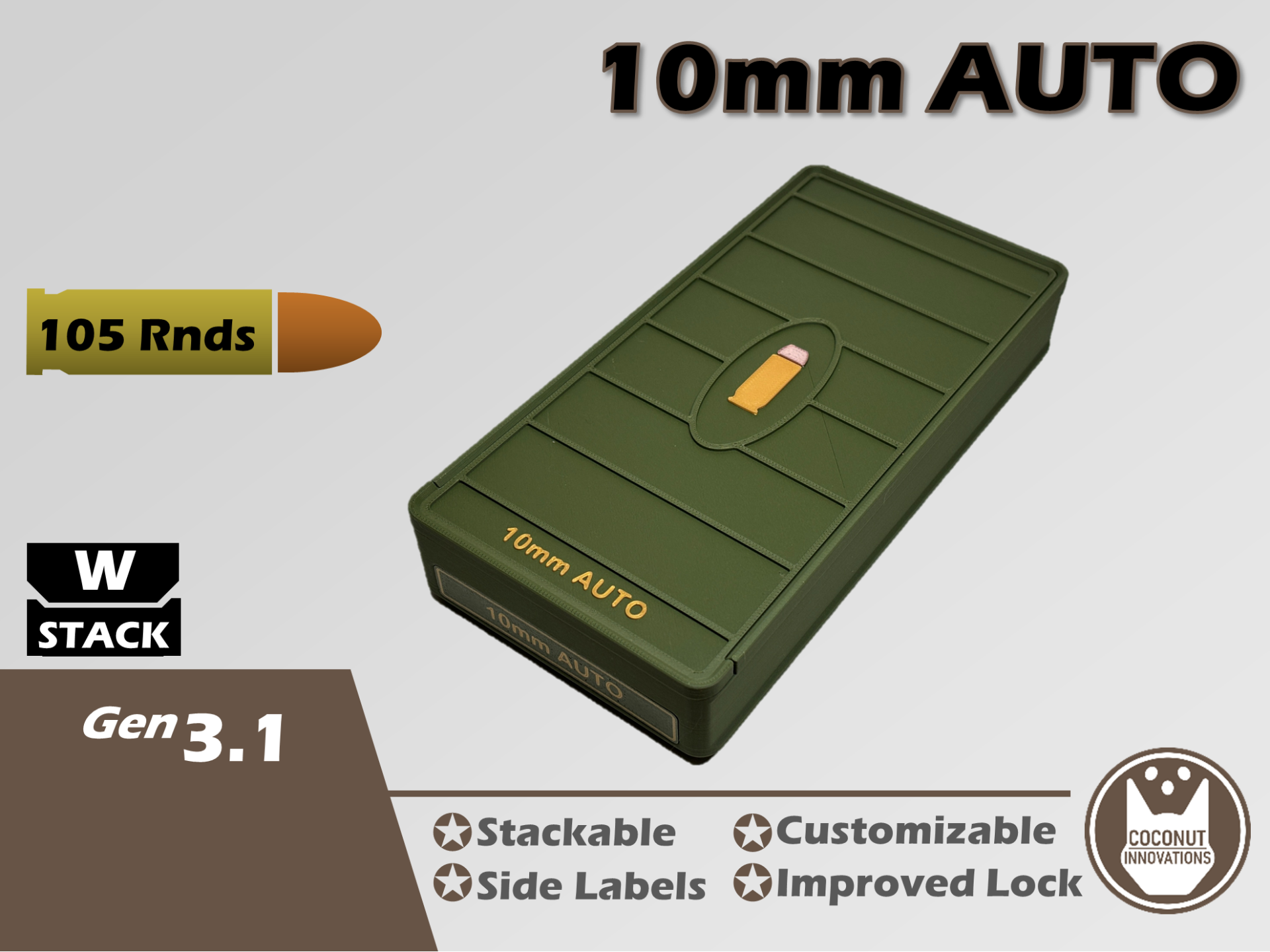 Ammo Storage Box - 10mm AUTO - 105 Rounds