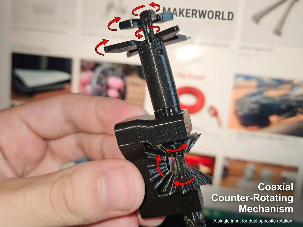 Coaxial Counter-Rotating Gear Mechanism 3D model