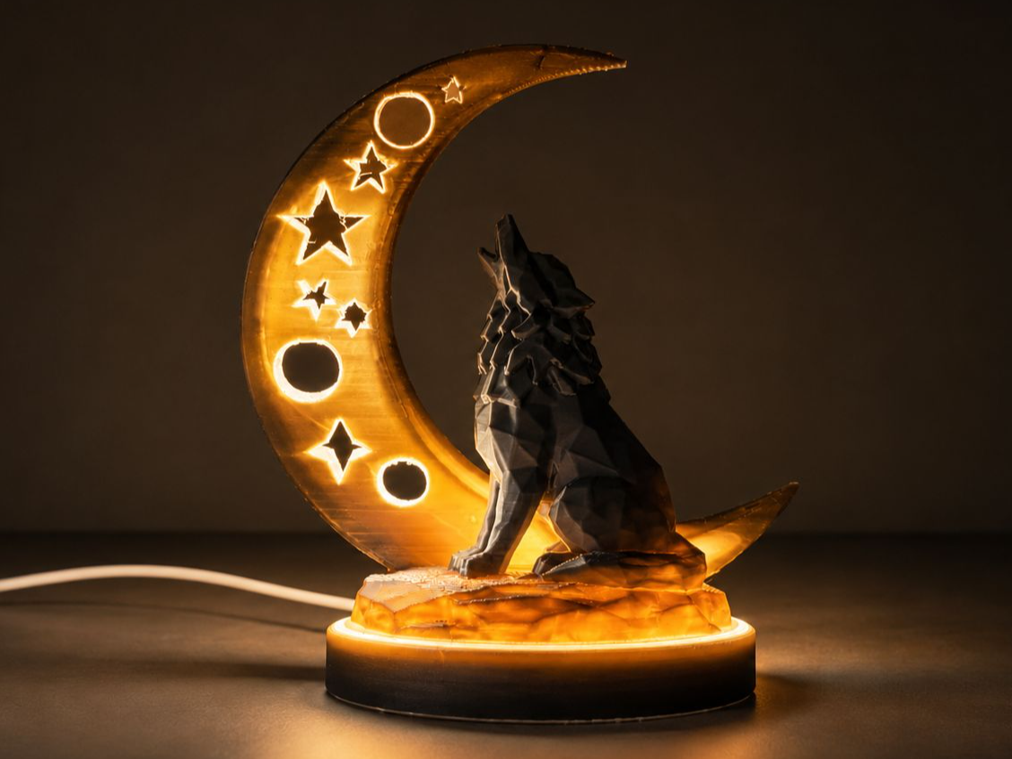 Howling Wolf Moon LED Lamp