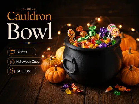 Letrero o emblema decorativo: Halloween Cauldron Bowl – Candy & Decor — referencia de MakerWorld