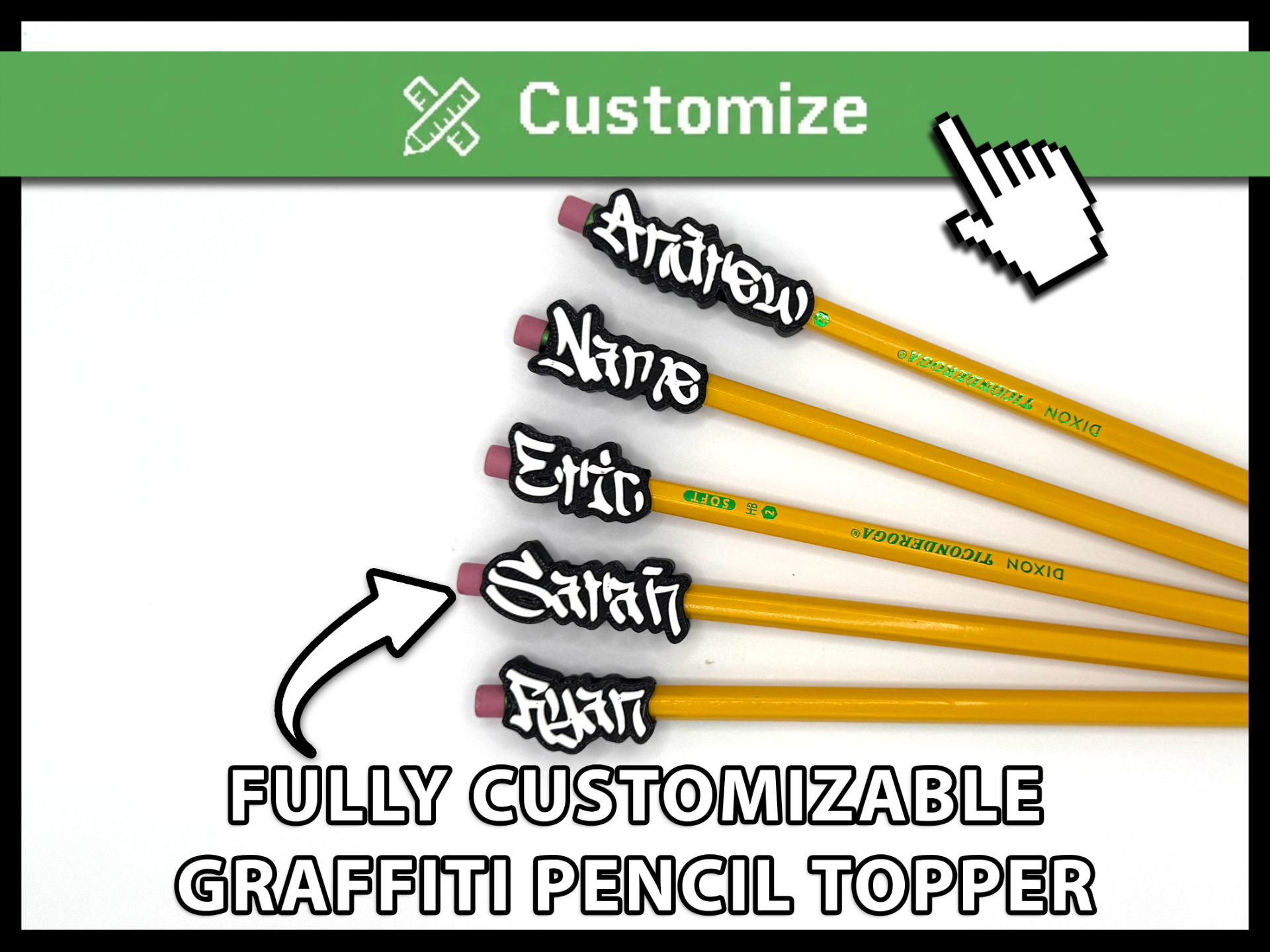 Graffiti Font Customizable Pencil Topper Maker