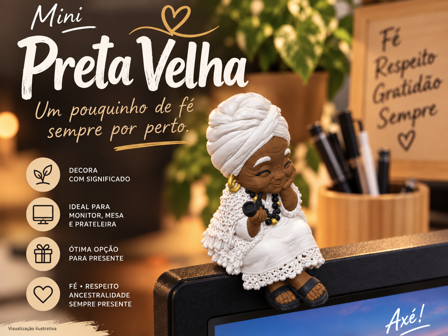 Mini Preta Velha Sentada – Monitor Buddy | 4 Cores - 1