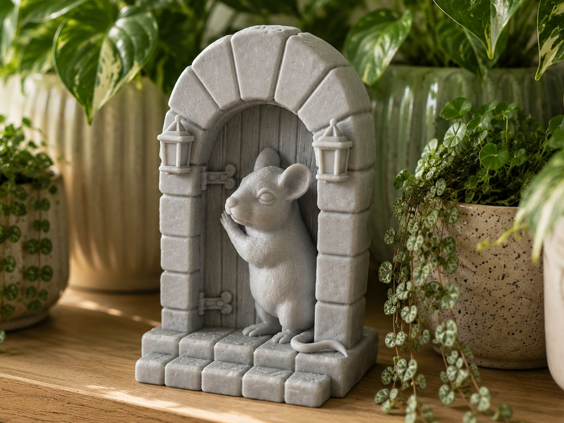 Little Mouse at the Door Cozy Fantasy Decor