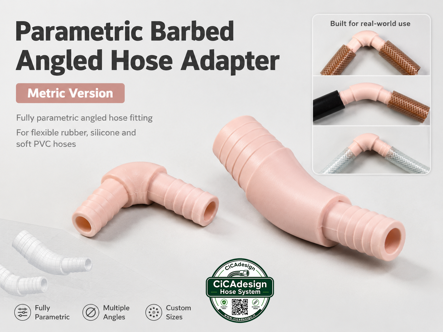 Parametric Angled Barbed Hose Adapter – Metric