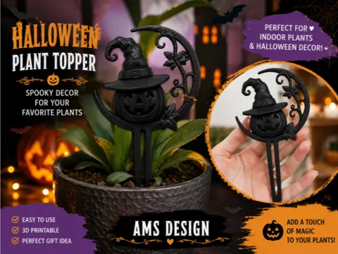 Adorno temático: Halloween Witch Pumpkin Plant Topper — referencia de MakerWorld