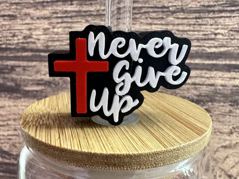 Never Give Up Straw topper