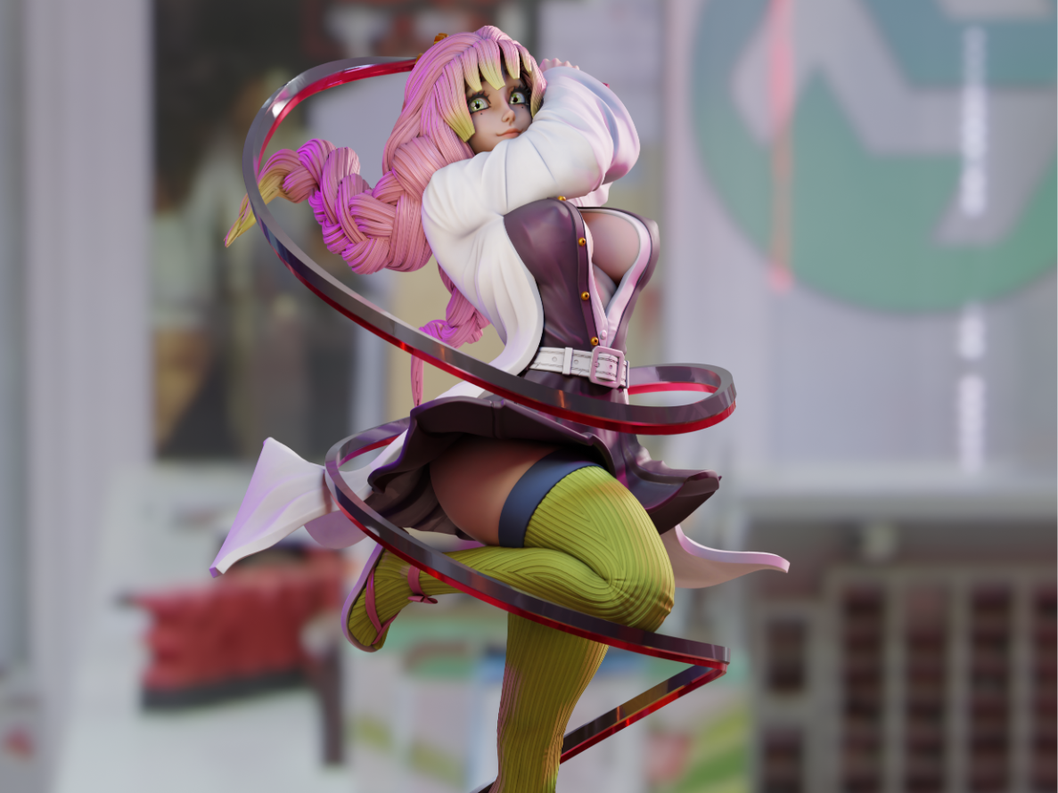 Miniatura 2 do modelo 3D 《鬼灭之刃》甘露寺蜜璃（Kanroji Mitsuri，かんろじ みつり）飘逸站姿手办