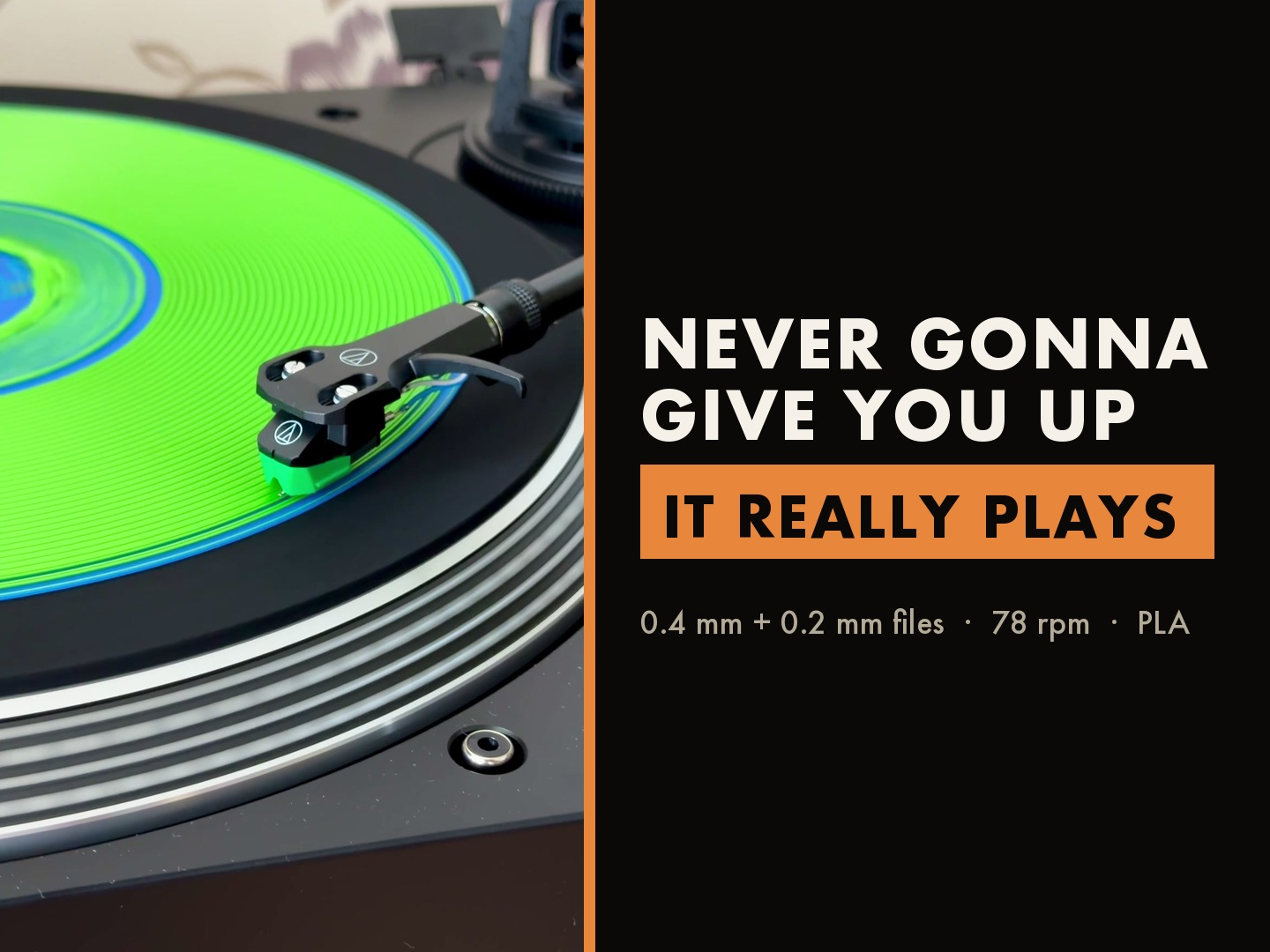 Playable 3D Printed Record - the Rickroll 3D model