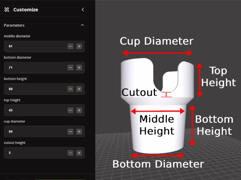 Simplest Parametric Cup Holder Adapter