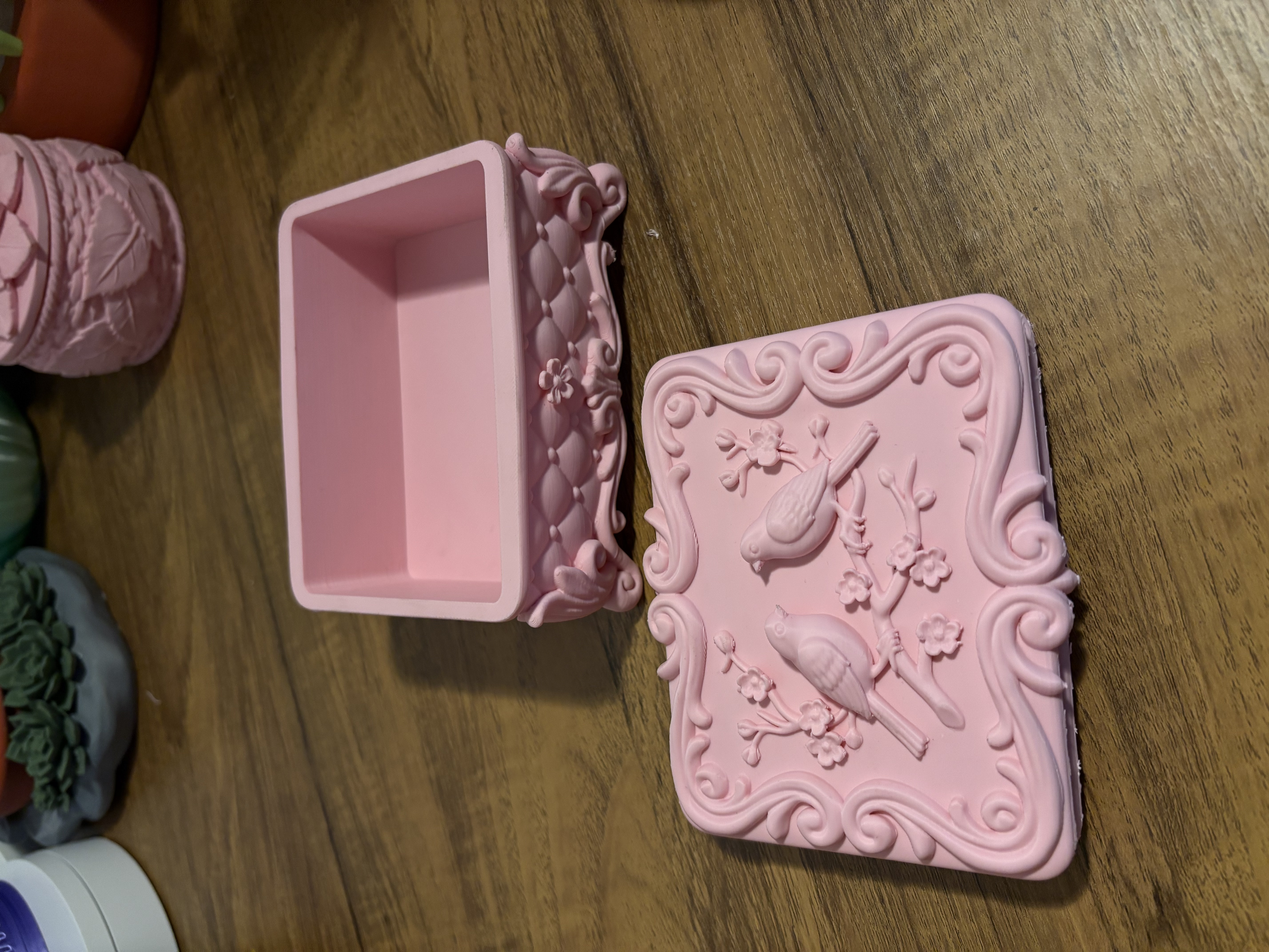 Vintage Floral Bird Jewelry Box with Lid - 1