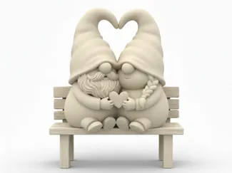 Couple of Gnomes in Love on a Bench