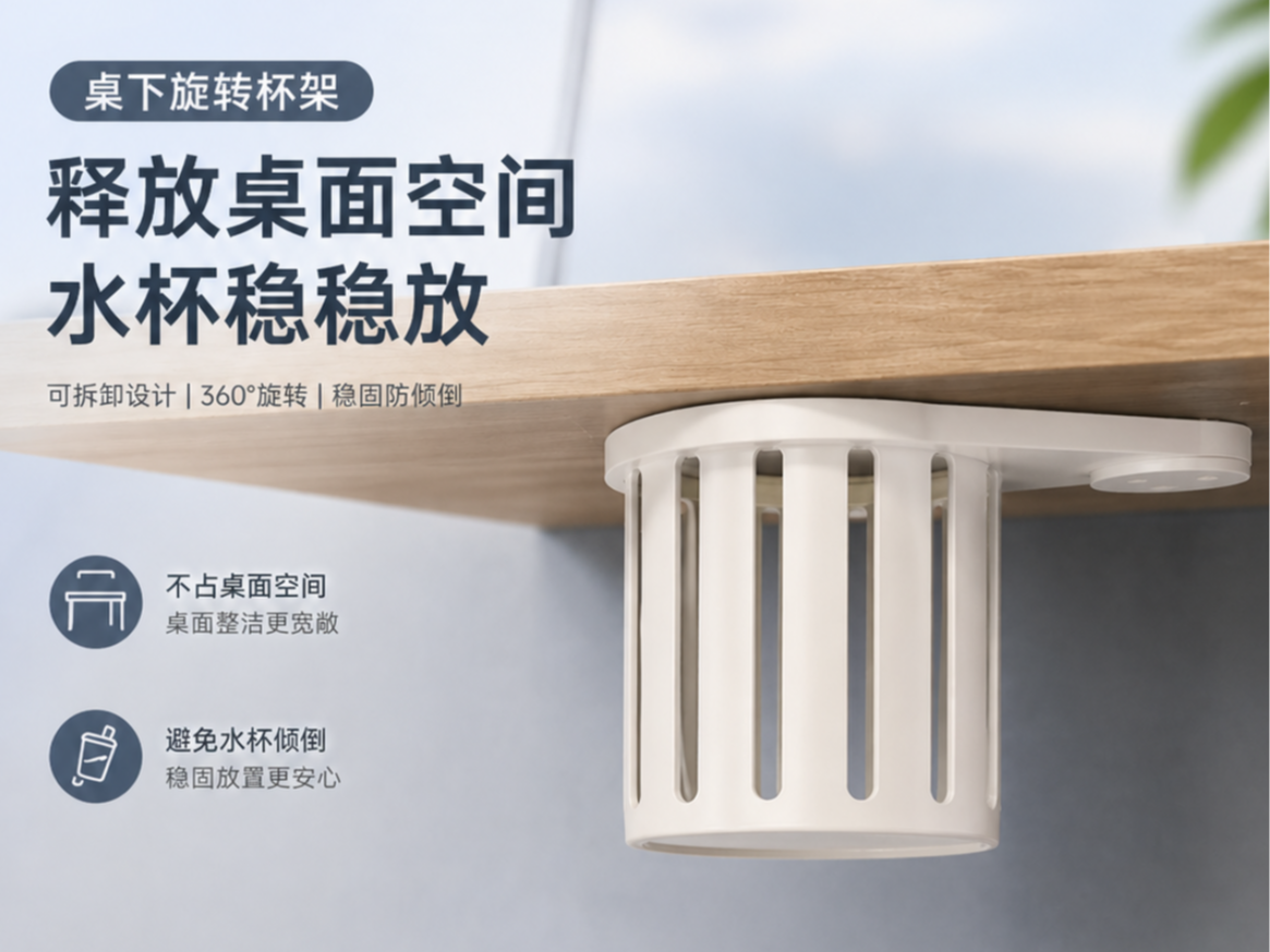 书桌餐桌、桌下旋转杯架、杯托