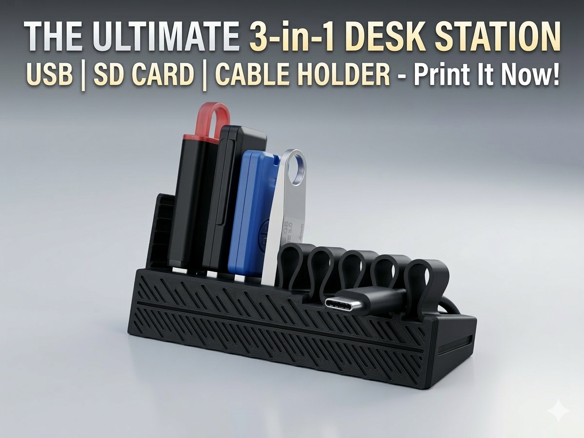 3-in-1 USB, SD Card & Cable Desk Organizer