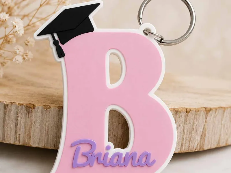 Initial Graduation Keychain with name Briana