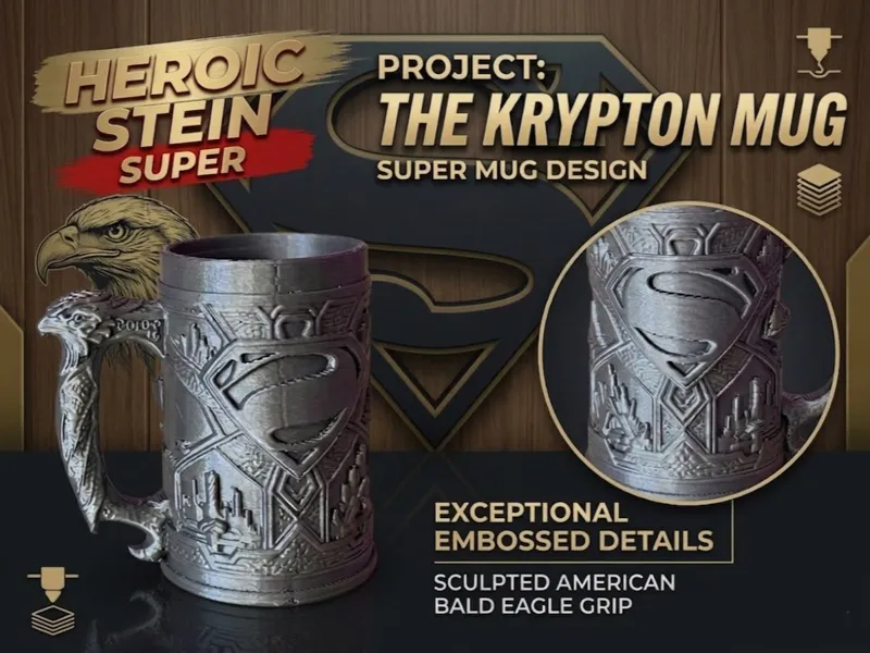 Superman Krypton Mug- Heroic Stein with Eagle Grip