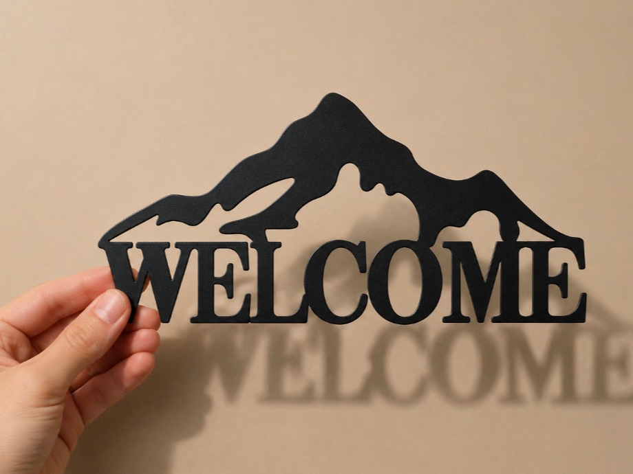 Welcome Mountain Sign – Rustic Wall Decor