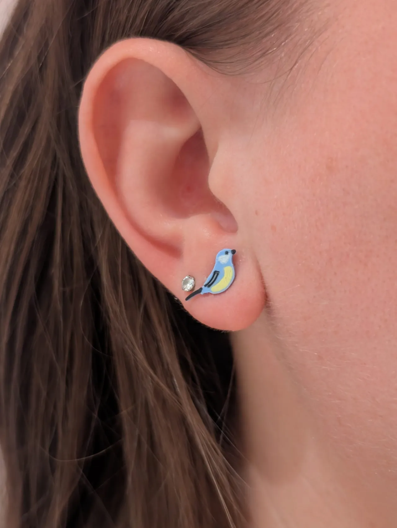titmouse bird earring stud view 2