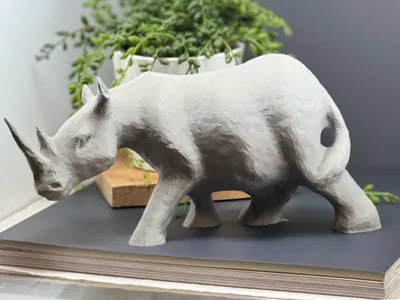 Realistic Rhino 3D Model - Animal Sculpture STL
