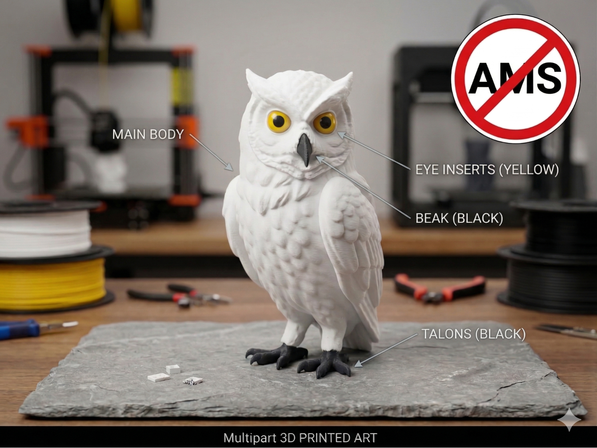 Hi Detailed Snowy Owl - Multipart Assembly Model
