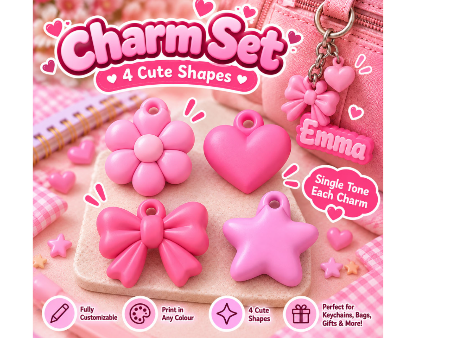 Cute Charm Set Dolly Heart Star Flower Keychain - 1