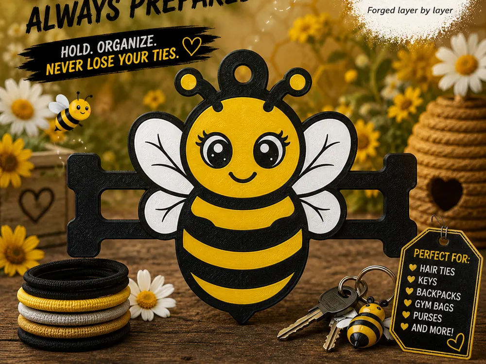 Accesorio para sujetar ligas de cabello: Bumble Bee Hair Tie Holder Keychain. Referencia del modelo original.