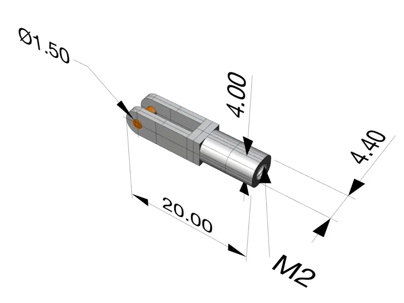 Gabelkopf (clevis) für 20 mm mit "M2- Gewinde"